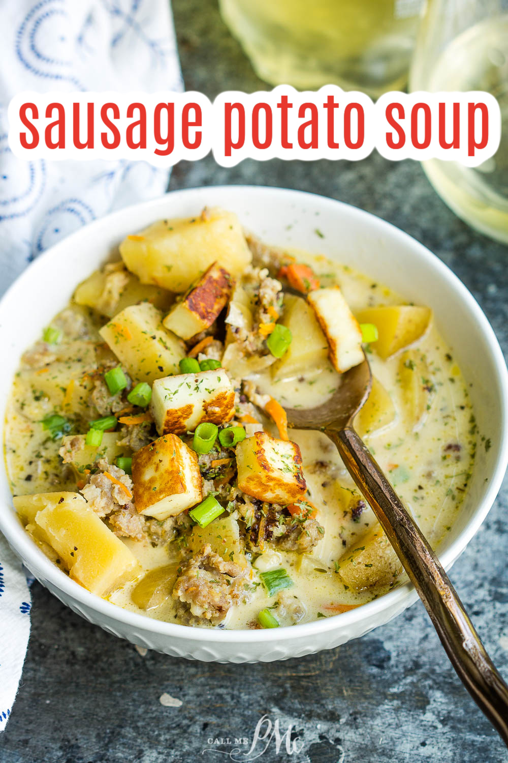 Creamy Sausage Potato Soup with Toasted Halloumi