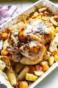 ROASTED LEMON THYME CHICKEN AND ROOT VEGETABLES