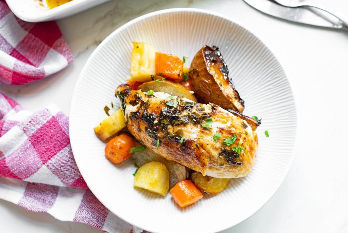 ROASTED LEMON THYME CHICKEN AND ROOT VEGETABLES