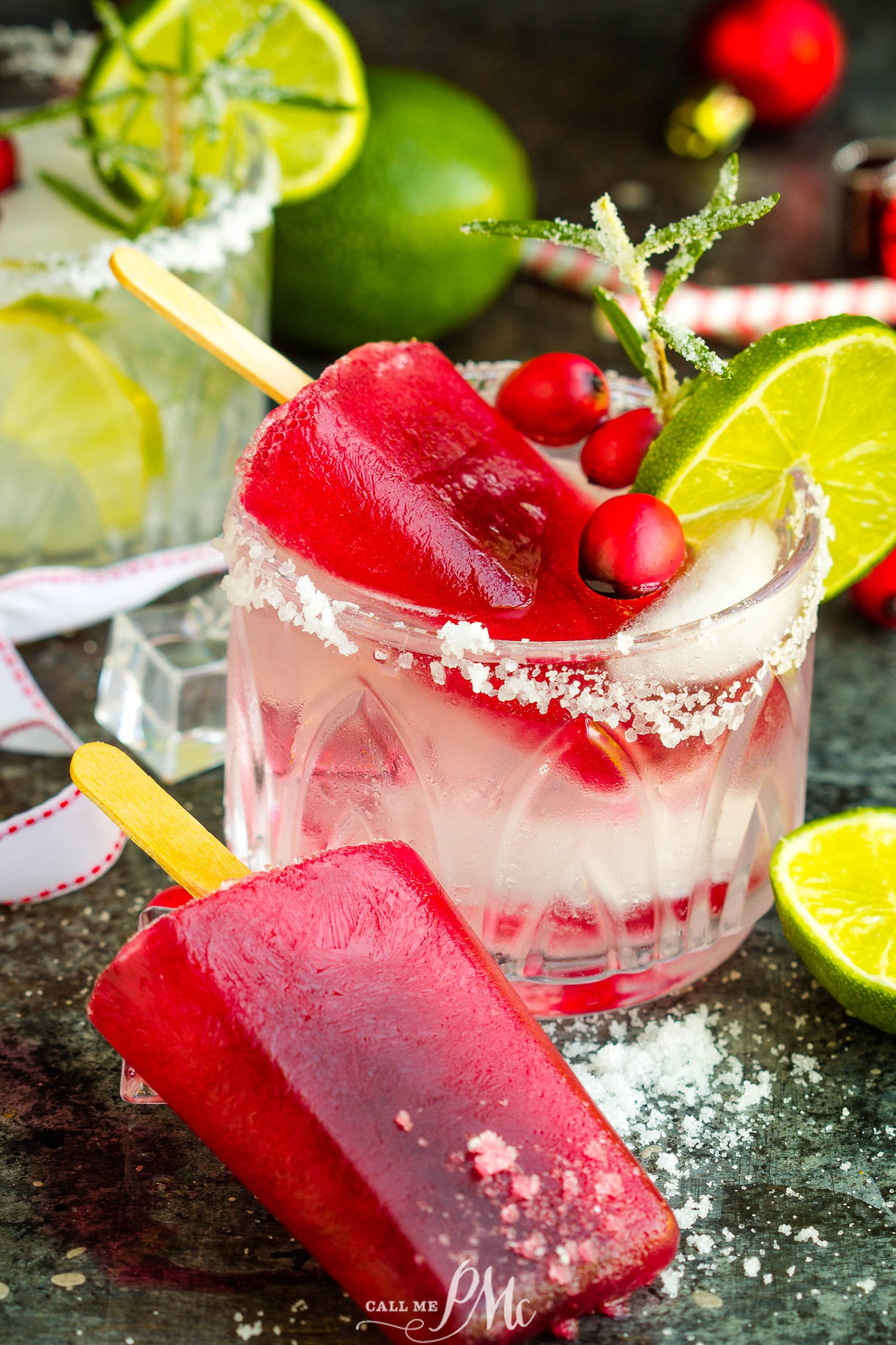 white Christmas on the rocks cranberry margarita and pomegranate popsicle