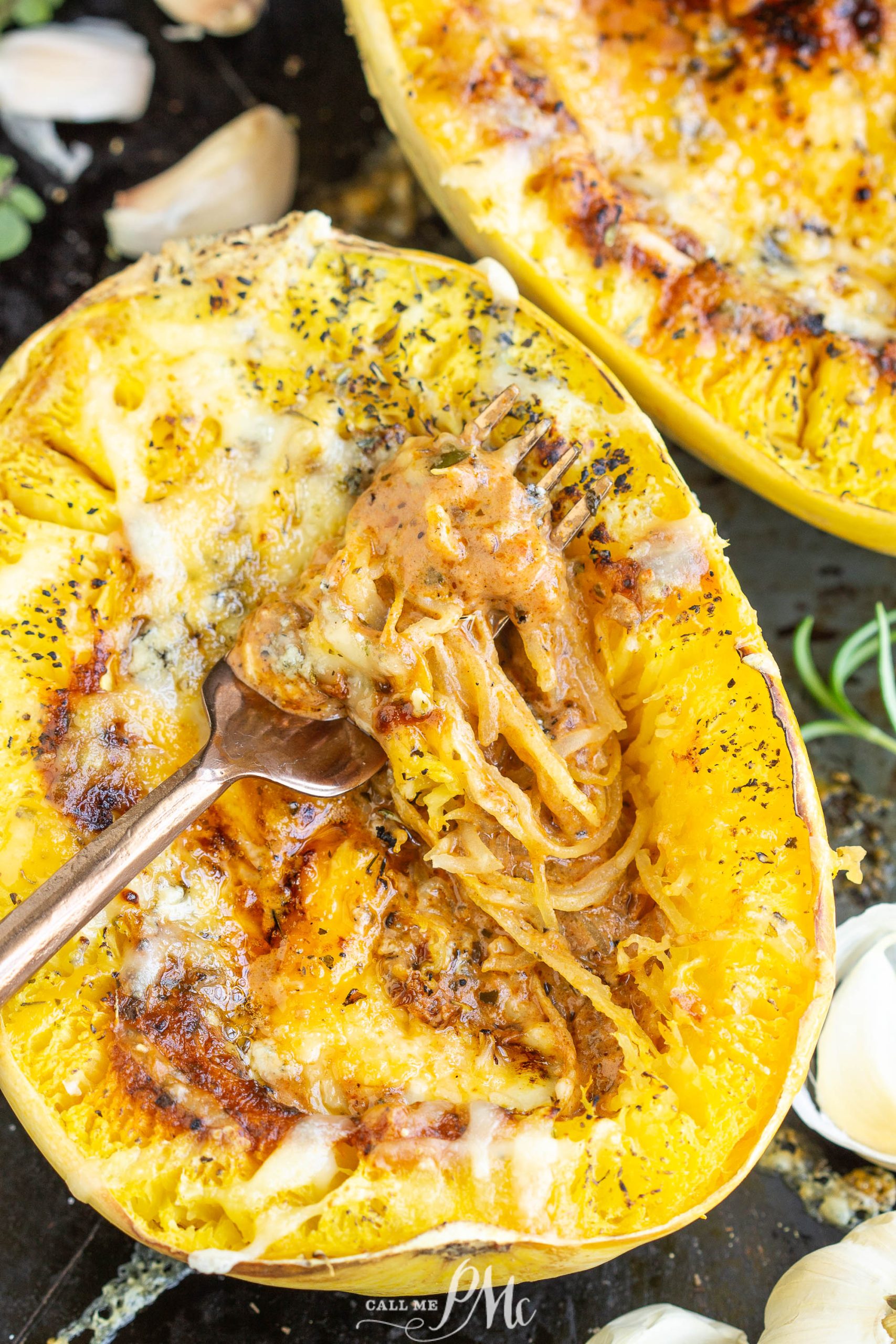  Vodka Sauce Spaghetti Squash Boats with garlic and parmesan cheese.