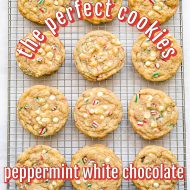 titled graphic for peppermint white chocolate chip cookie recipe