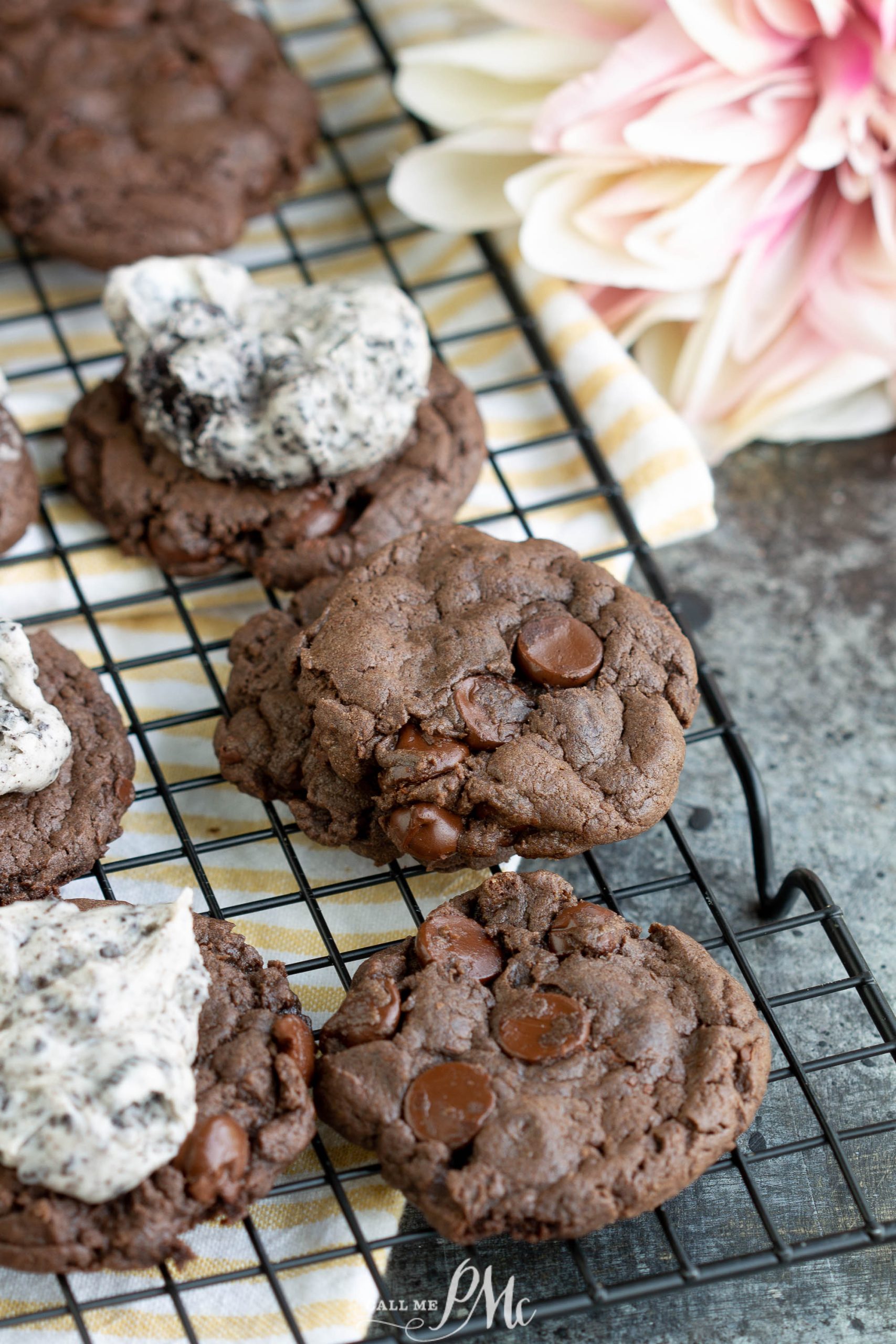 Fudge Cookies with Oreo Frosting (chocolate cake mix cookies)
