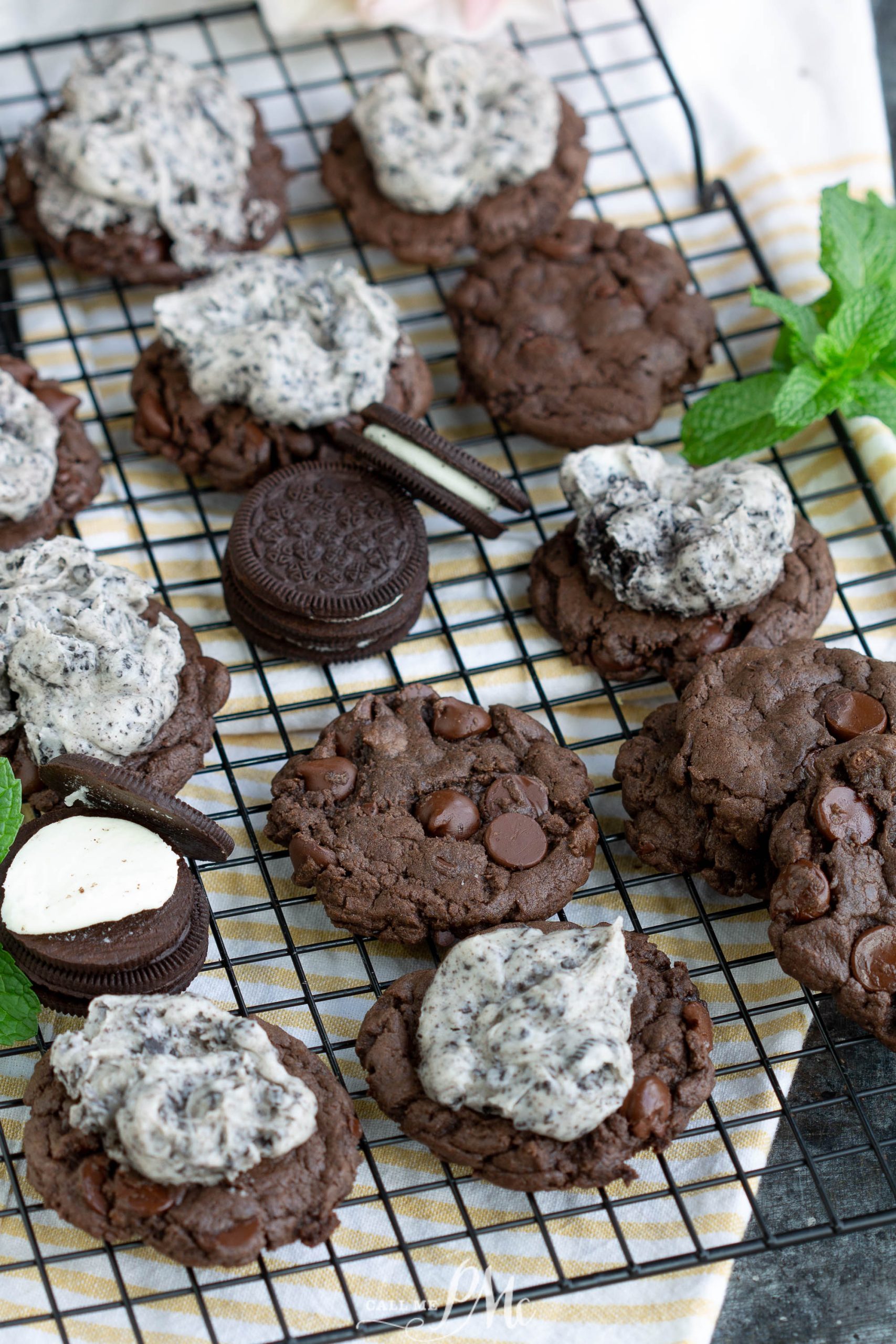 Fudge Cookies with Oreo Frosting (chocolate cake mix cookies)