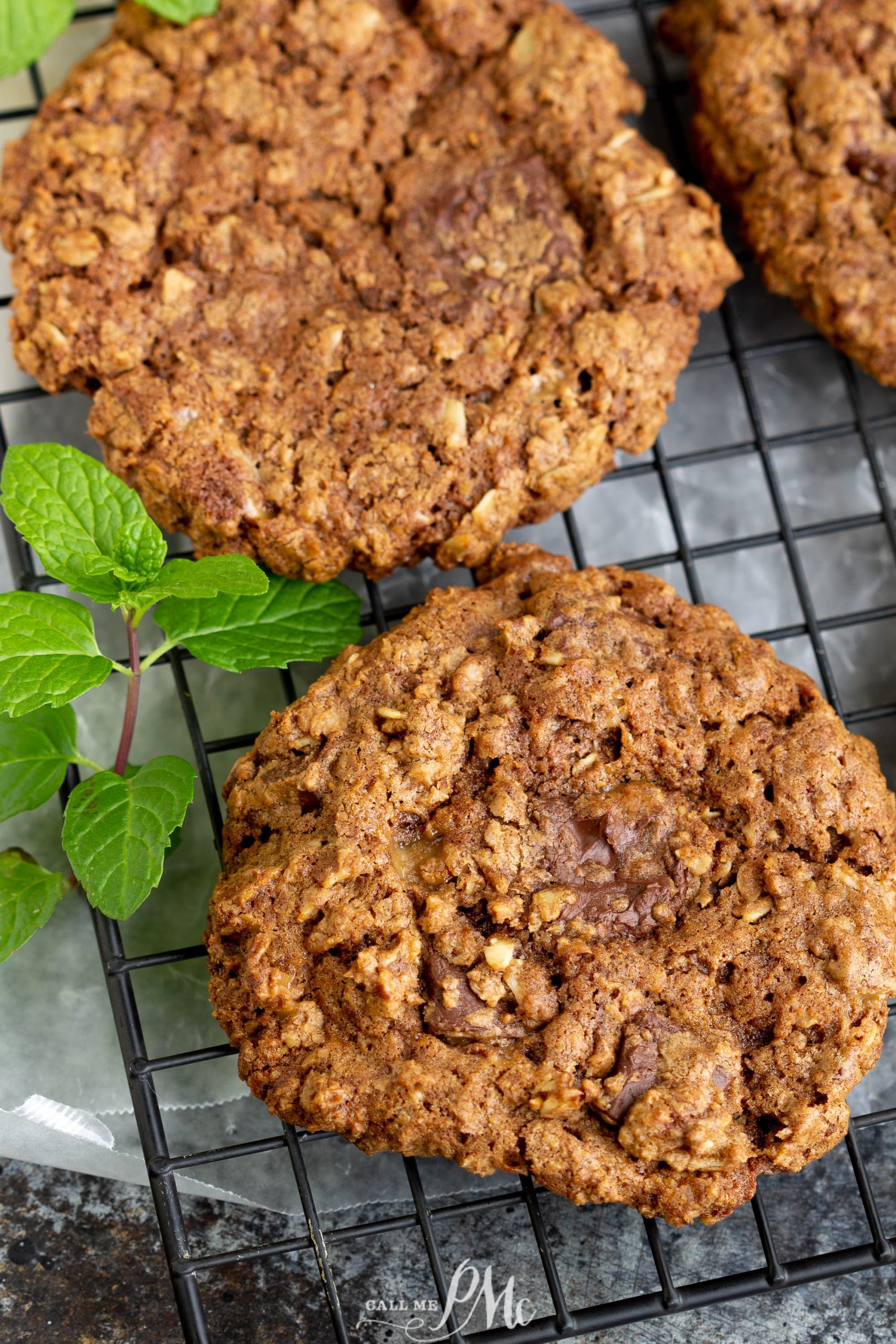 Nutella Oatmeal Toffee Crunch Cookies crisp baked cookies on a cooling rack.