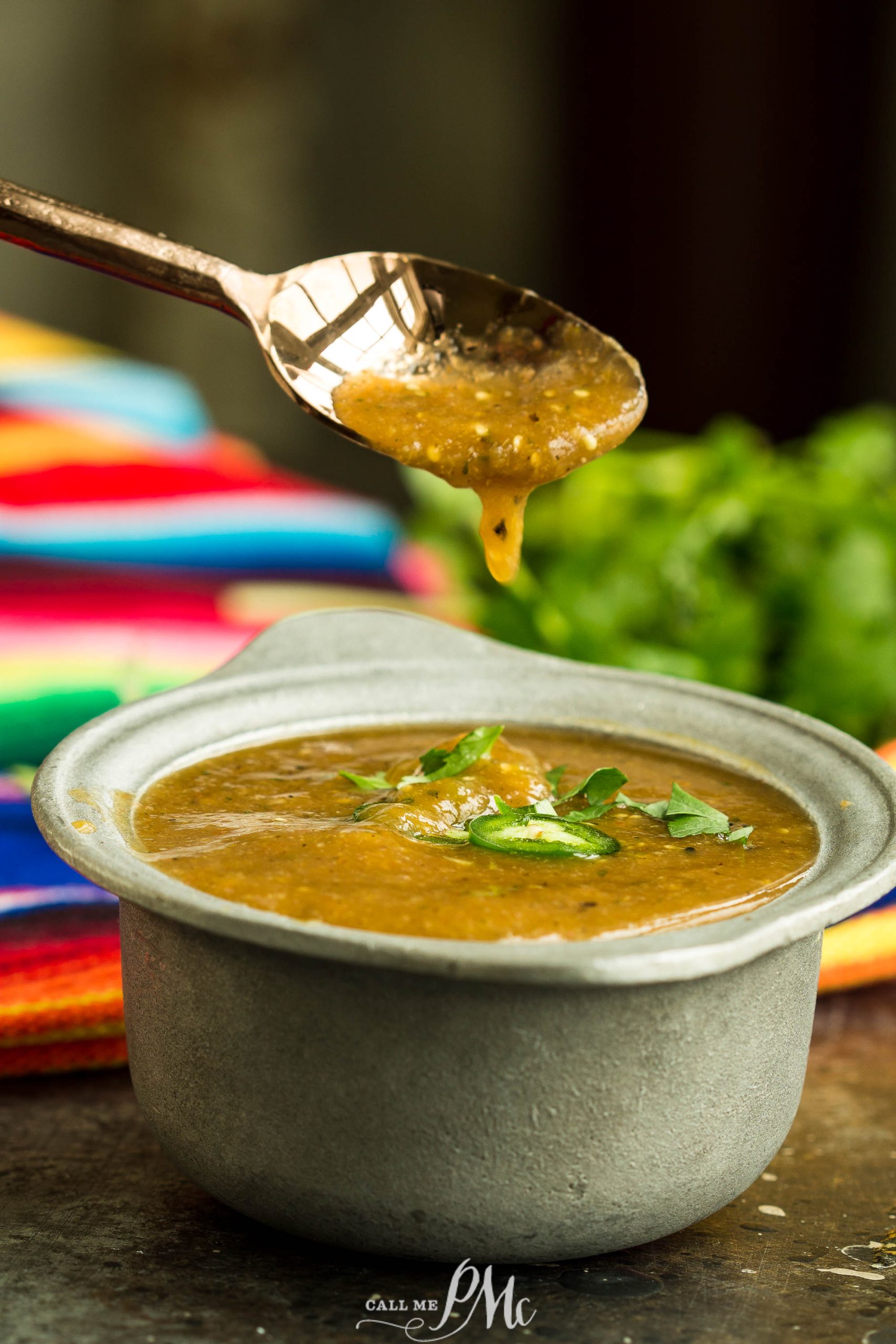 Authentic Roasted Tomatillo Salsa Verde cooked Mexican sauce