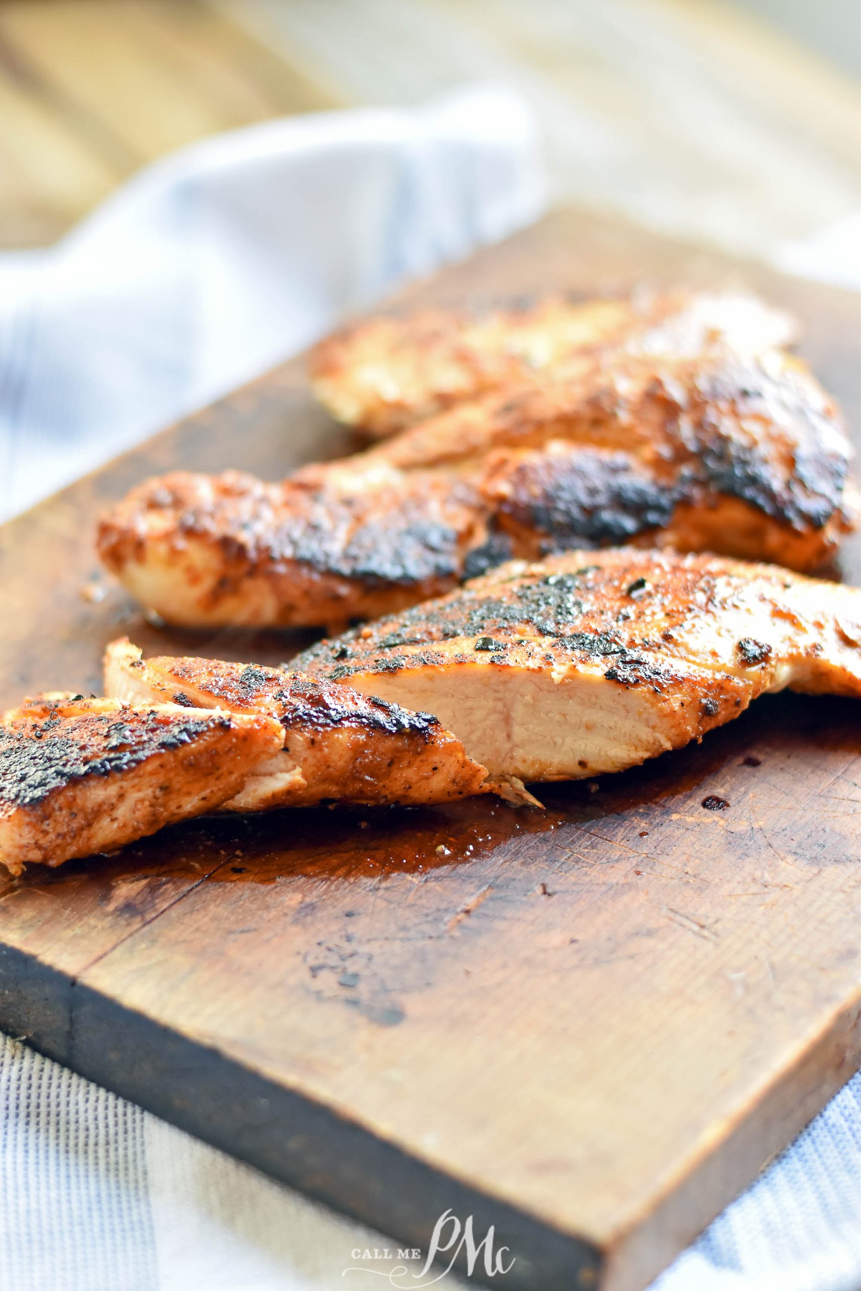 Skillet Blackened Chicken on cutting board