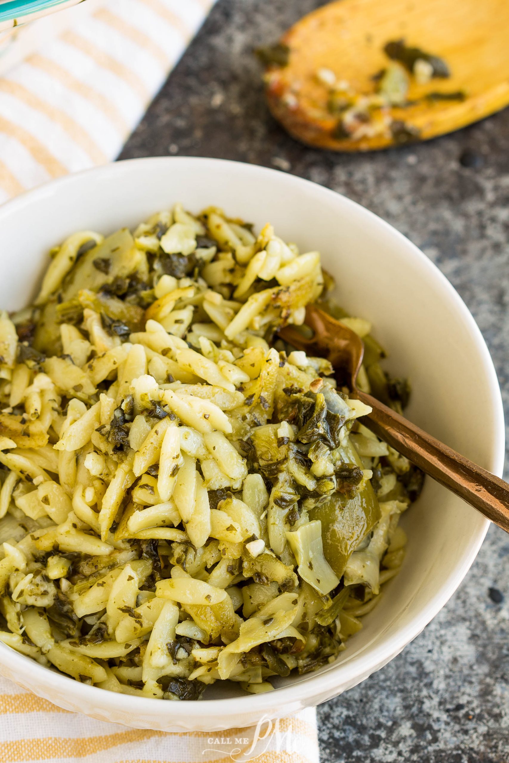 One Pan Spinach Artichoke Orzo