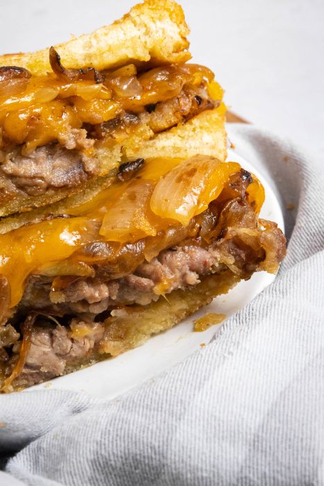 Steak Patty Melt cut down the middle.