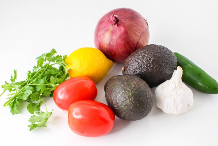 ingredients: avocado, tomato, garlic, cilantro, red onion, lemon, jalapeno