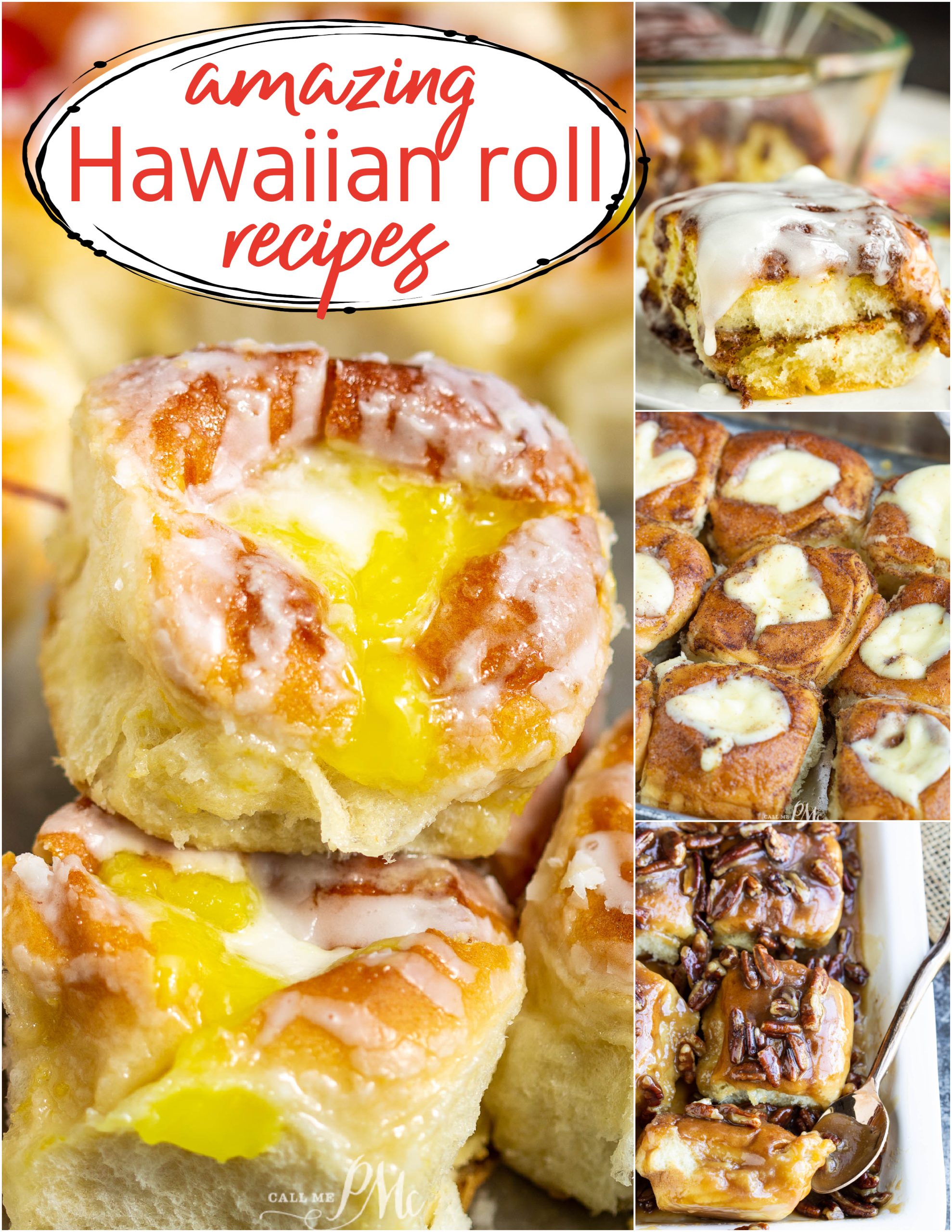 Collage photo with 4 photos of sweet rolls, Quick Recipes with Hawaiian Rolls