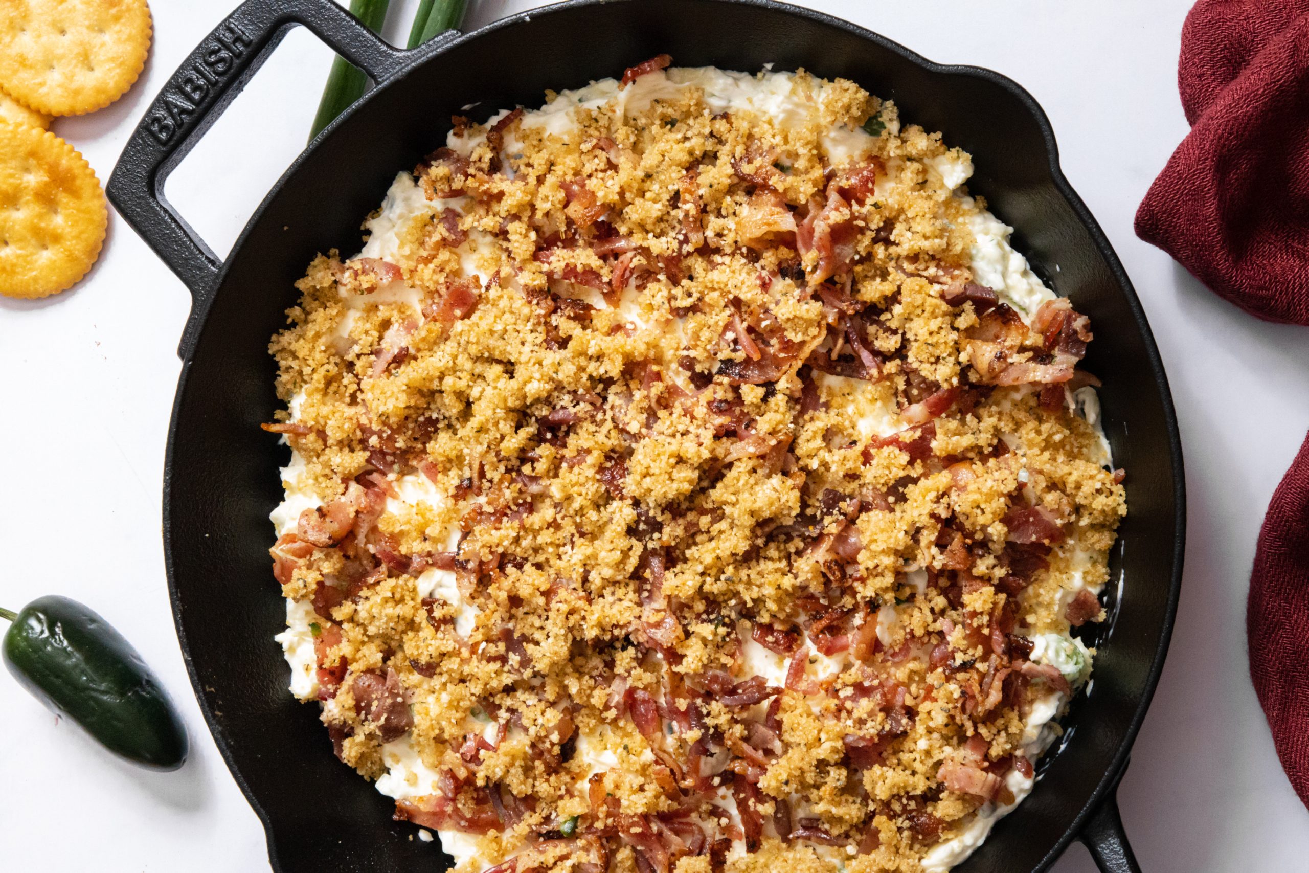 dip with bacon in a skillet