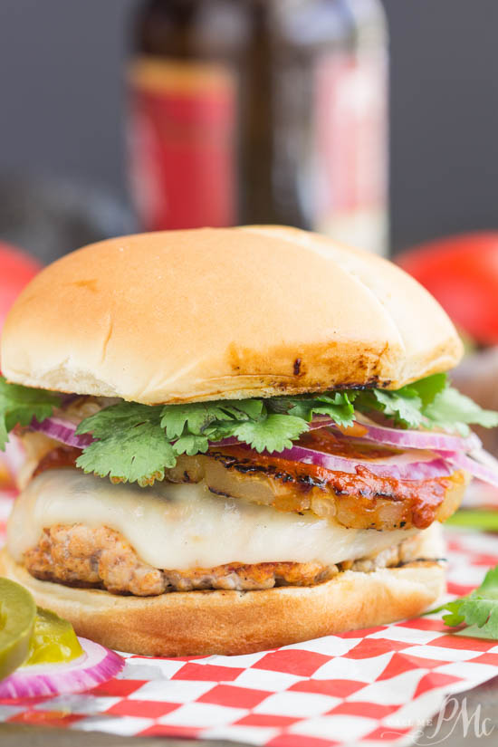 Dressed pork burger on a table