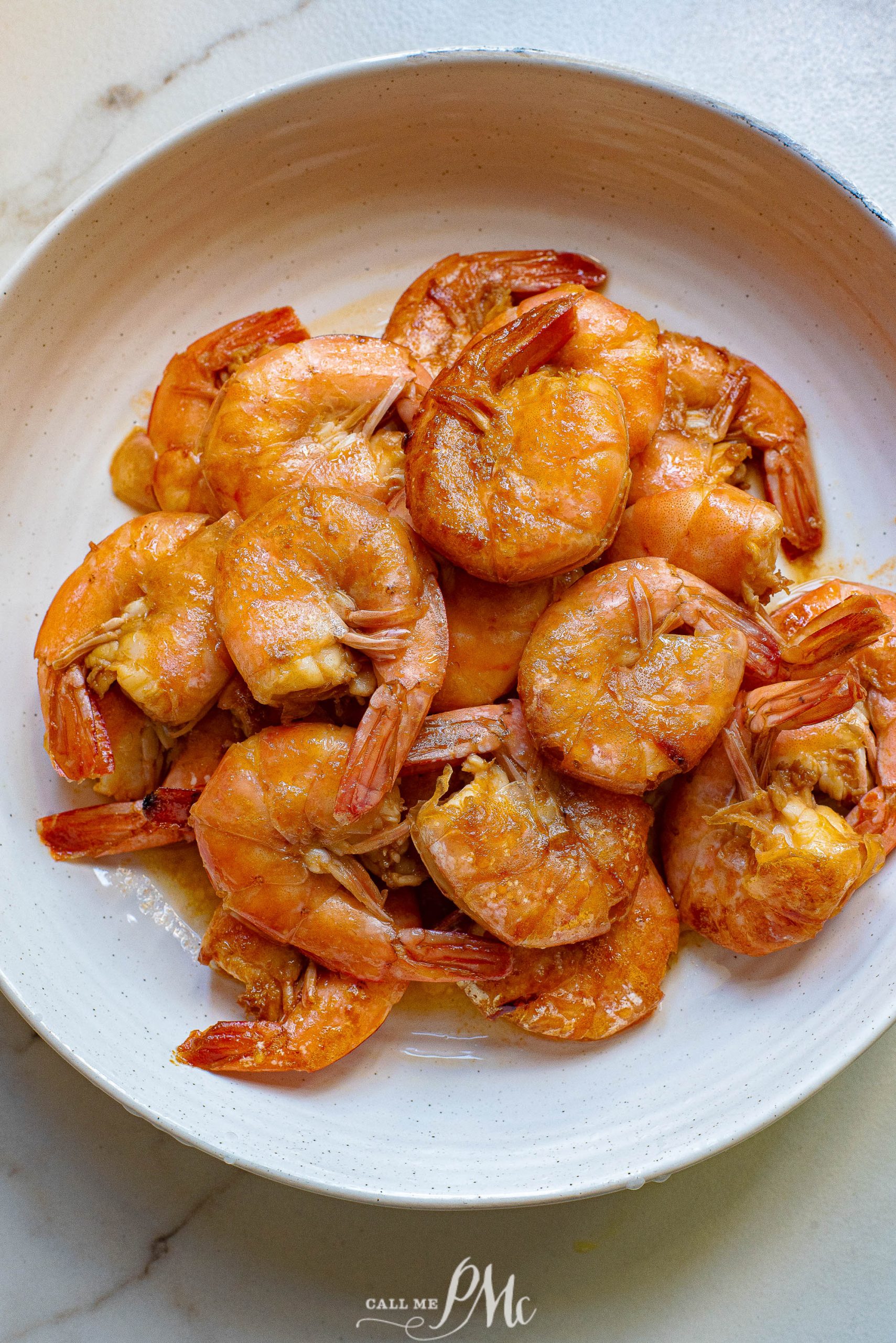 Honey Garlic Shrimp on a white plate.