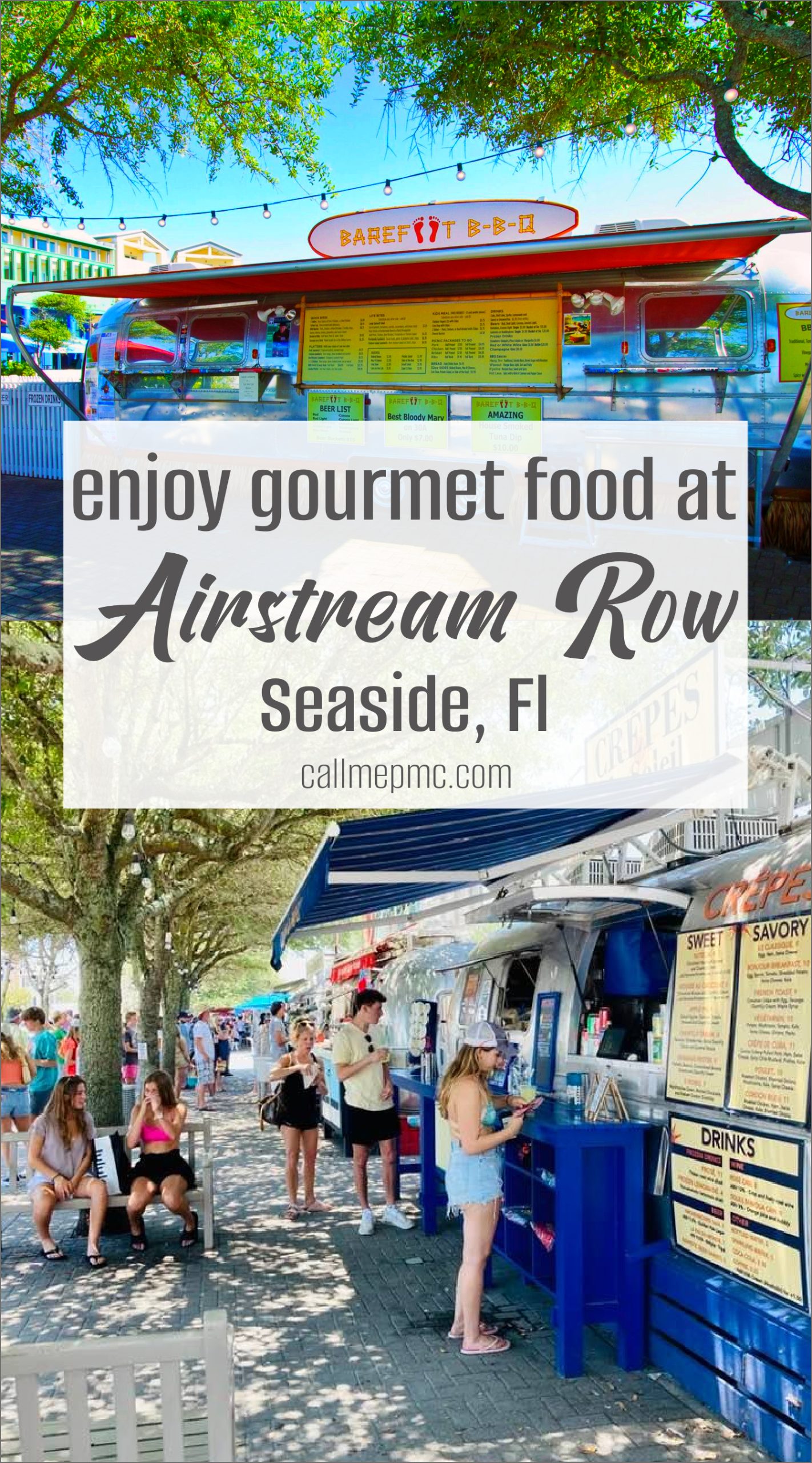 Collage of two photographs of Airstream Row in Seaside, Fl.