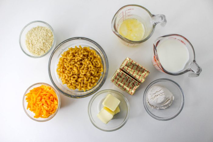 Ingredients for mac and cheese.