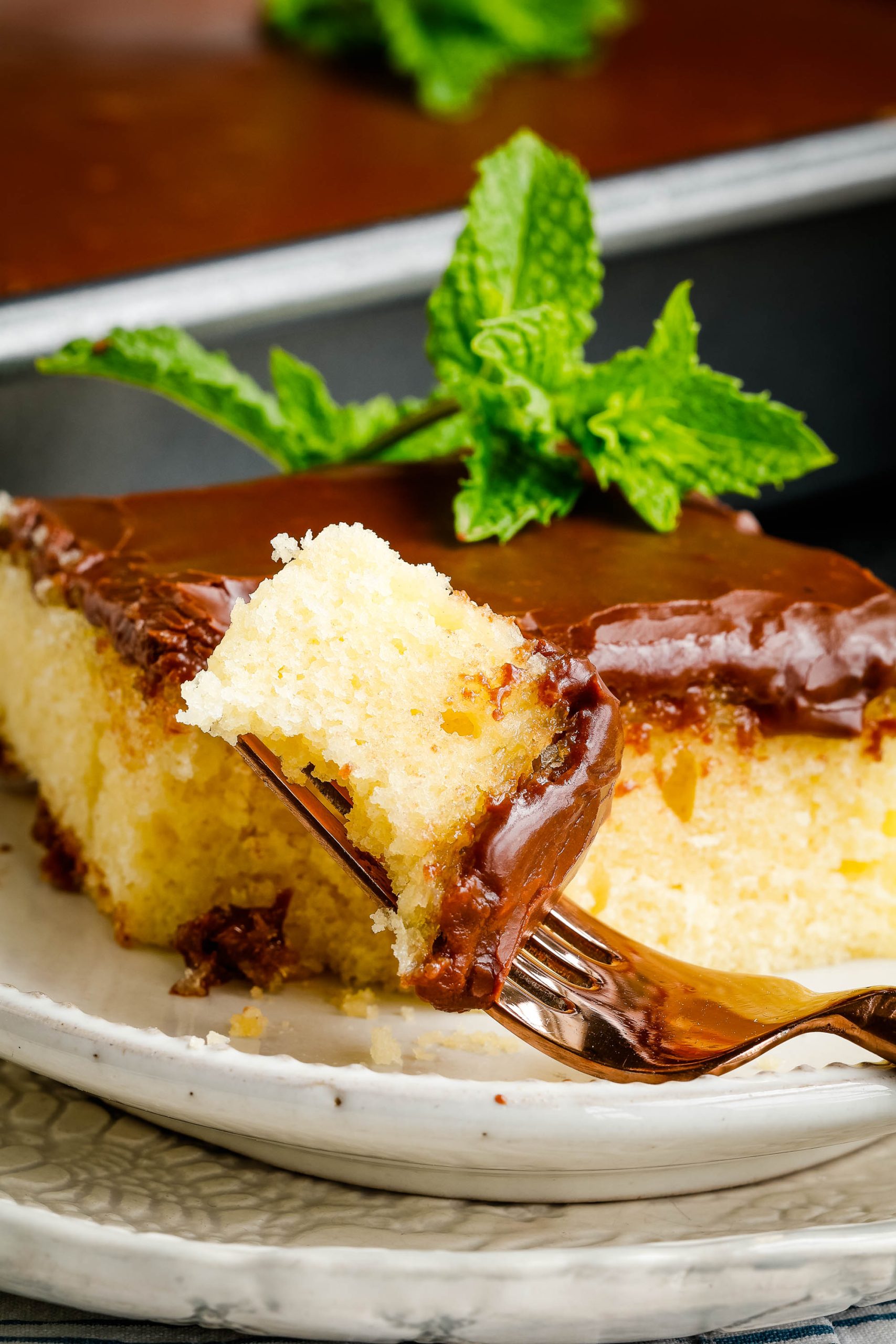 Hot Milk Cake with Fudge Icing.