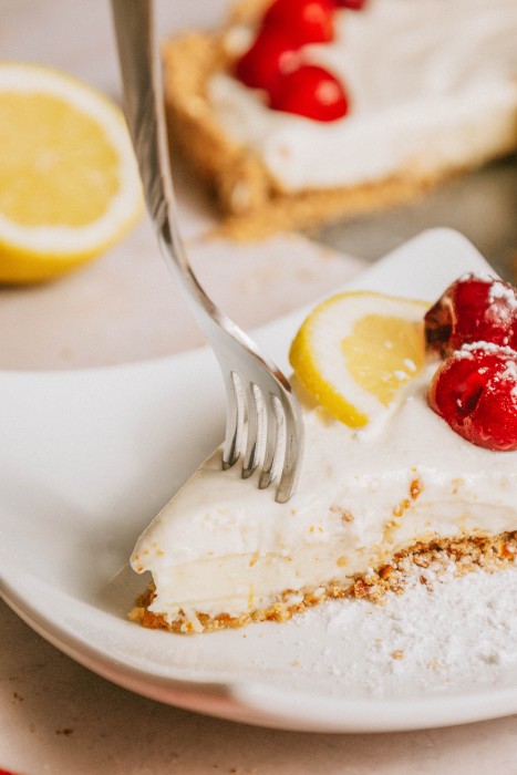 Slice of Mascarpone Cherry Tart.