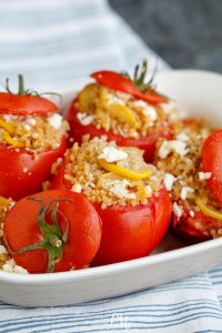 Tomatoes filled with healthy ingredients.