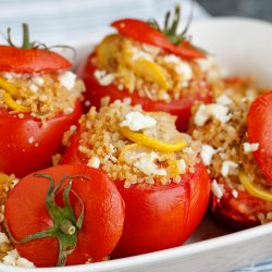 Tomatoes filled with healthy ingredients.