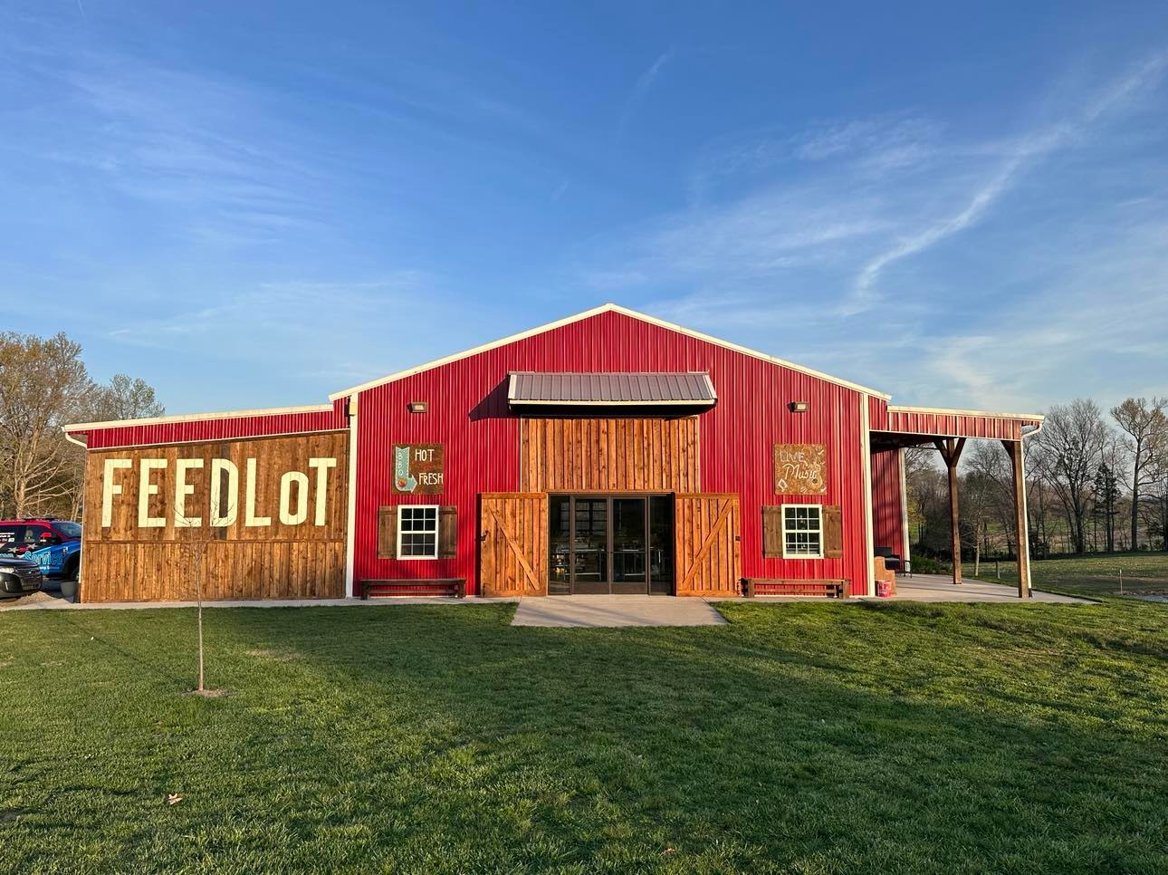 Loudon County BBQ Trail, A red barn with a sign that says feedlot.