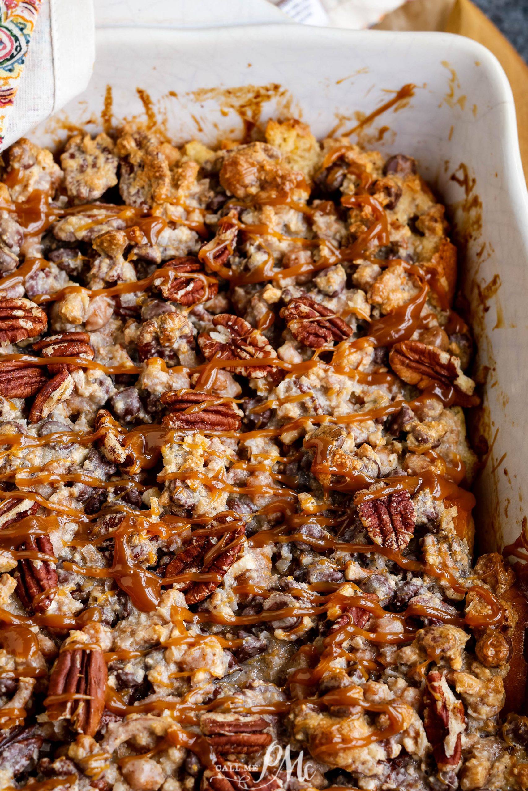 Nuts and pecans on a dessert.