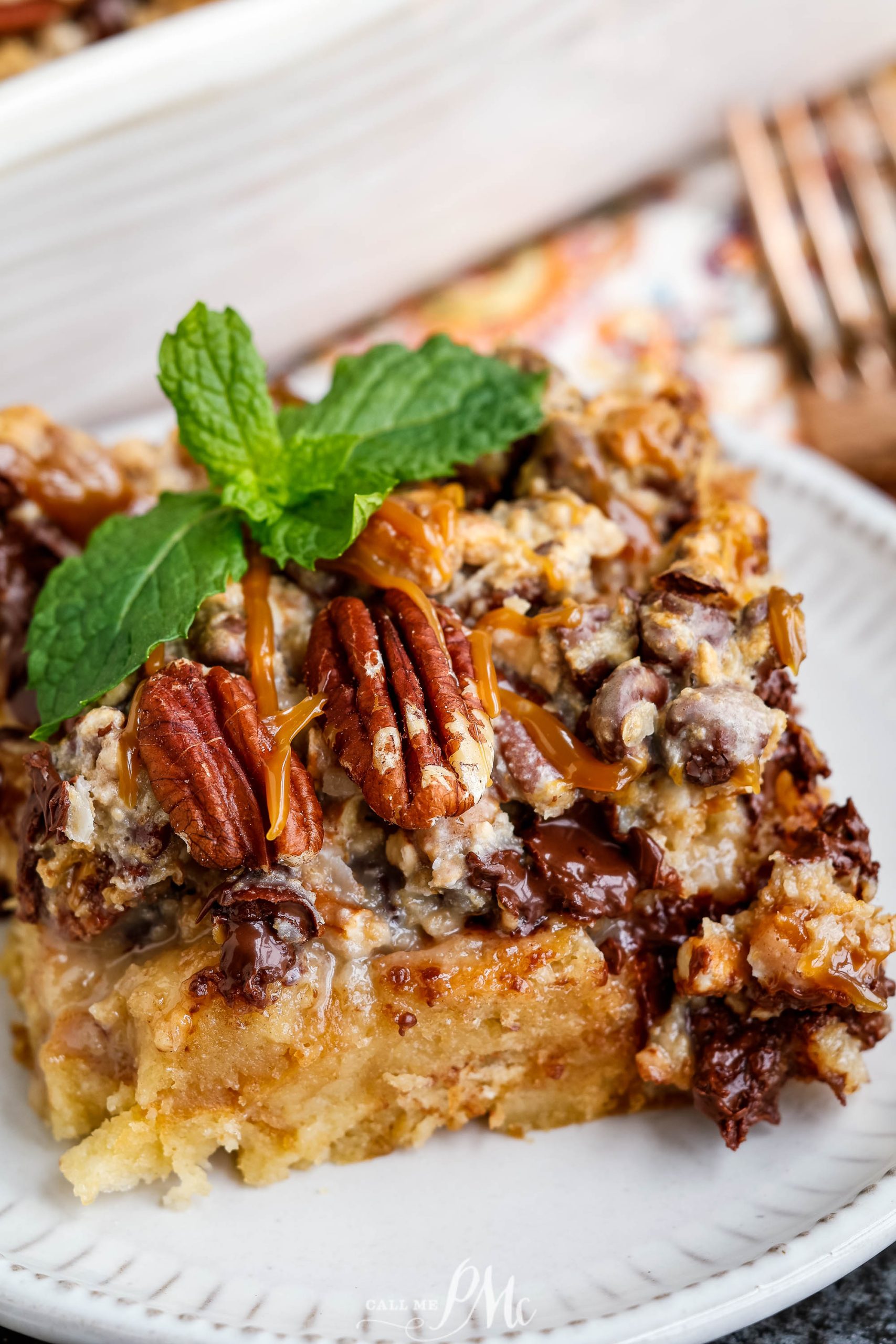 Bread Pudding square on plate.
