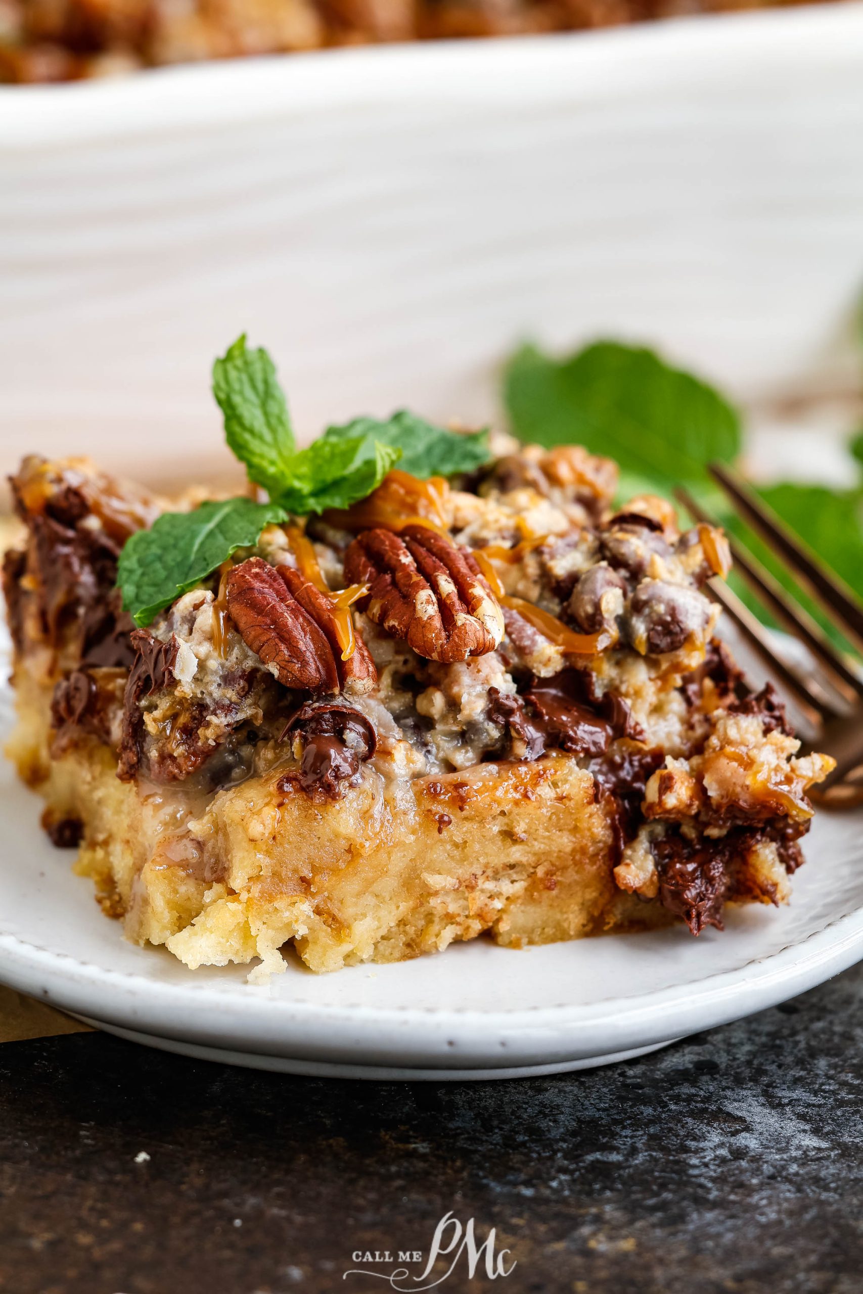 Bread Pudding square on plate.