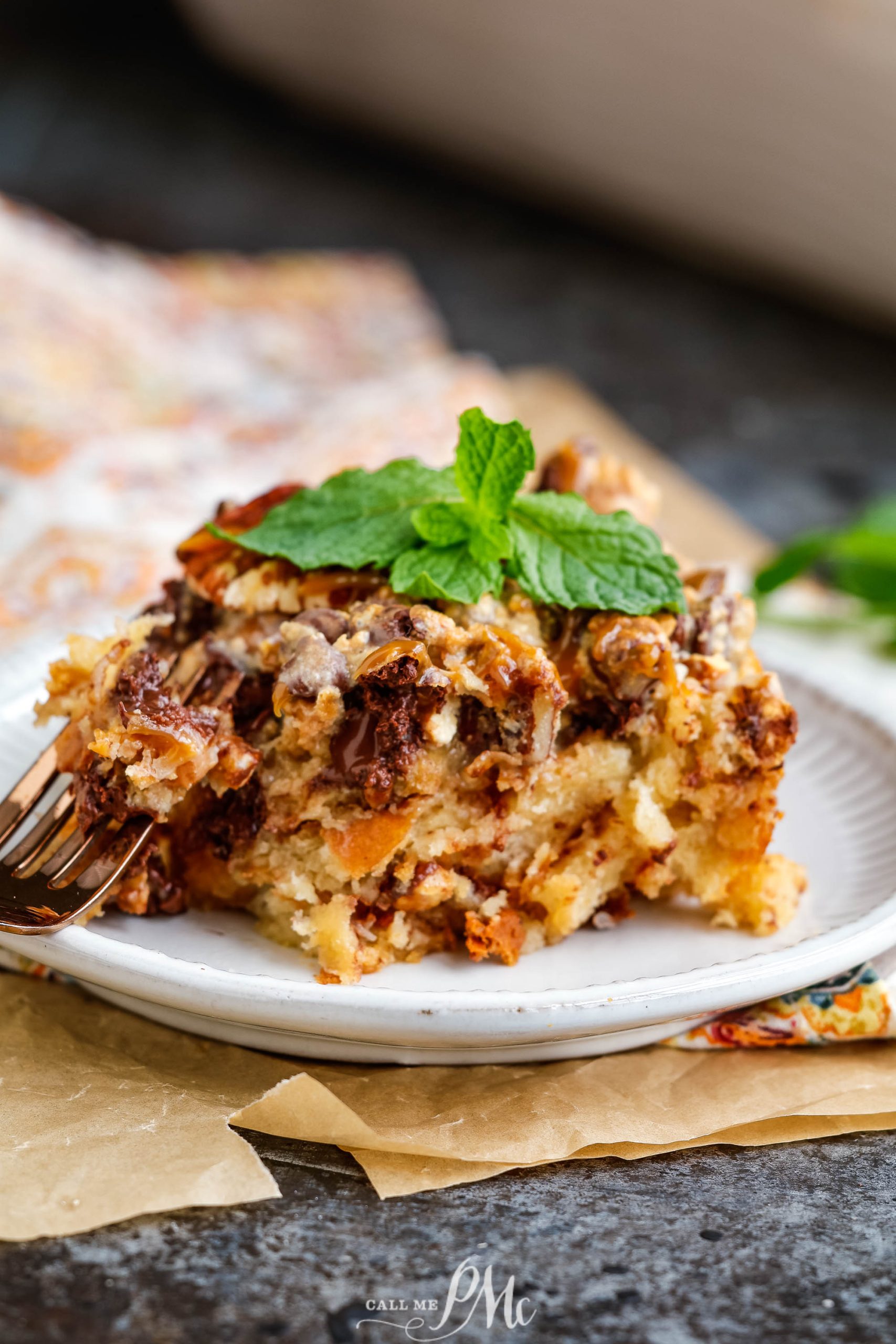 Bread Pudding square on plate.