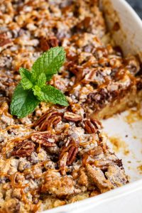Texas Trash Bread Pudding in casserole dish.