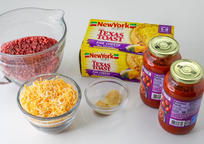 New york texas toast ingredients on a white table.