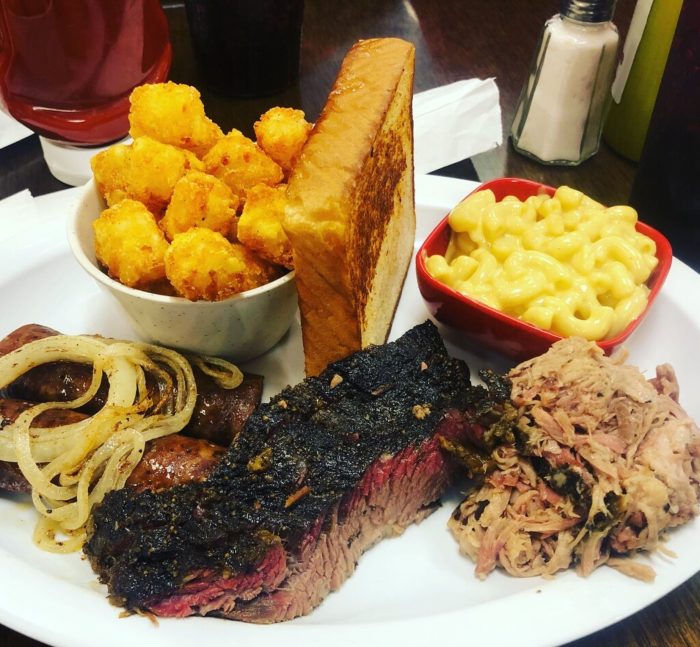 A plate of food on a table for Loudon County BBQ Trail