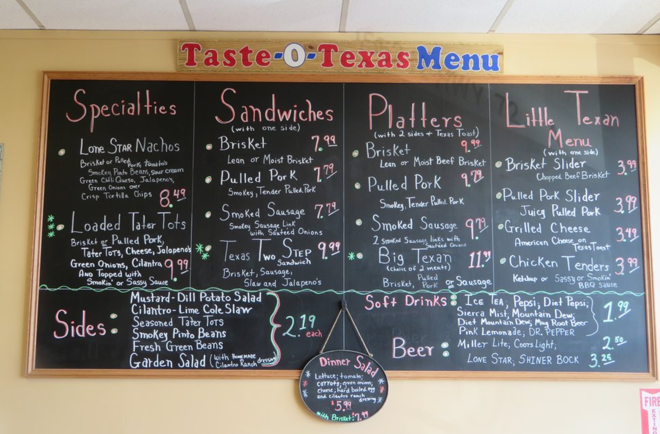 Taste of texas menu.
