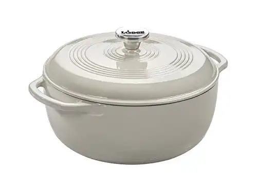 Lodge 6 Quart Enameled Cast Iron Dutch Oven with Lid Dual Handles Oven Safe up to 500 F or on Stovetop - Use to Marinate, Cook, Bake, Refrigerate and Serve Oyster White