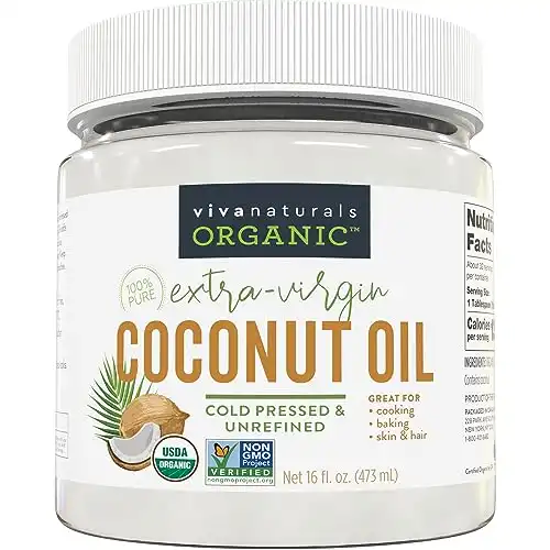 Viva Naturals Organic Coconut Oil, Cold-Pressed - Cooking Oil, Natural Hair /Skin Oil, Non-GMO Unrefined Extra Virgin