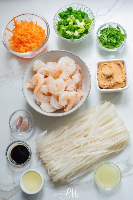 Ingredients for shrimp noodle soup.