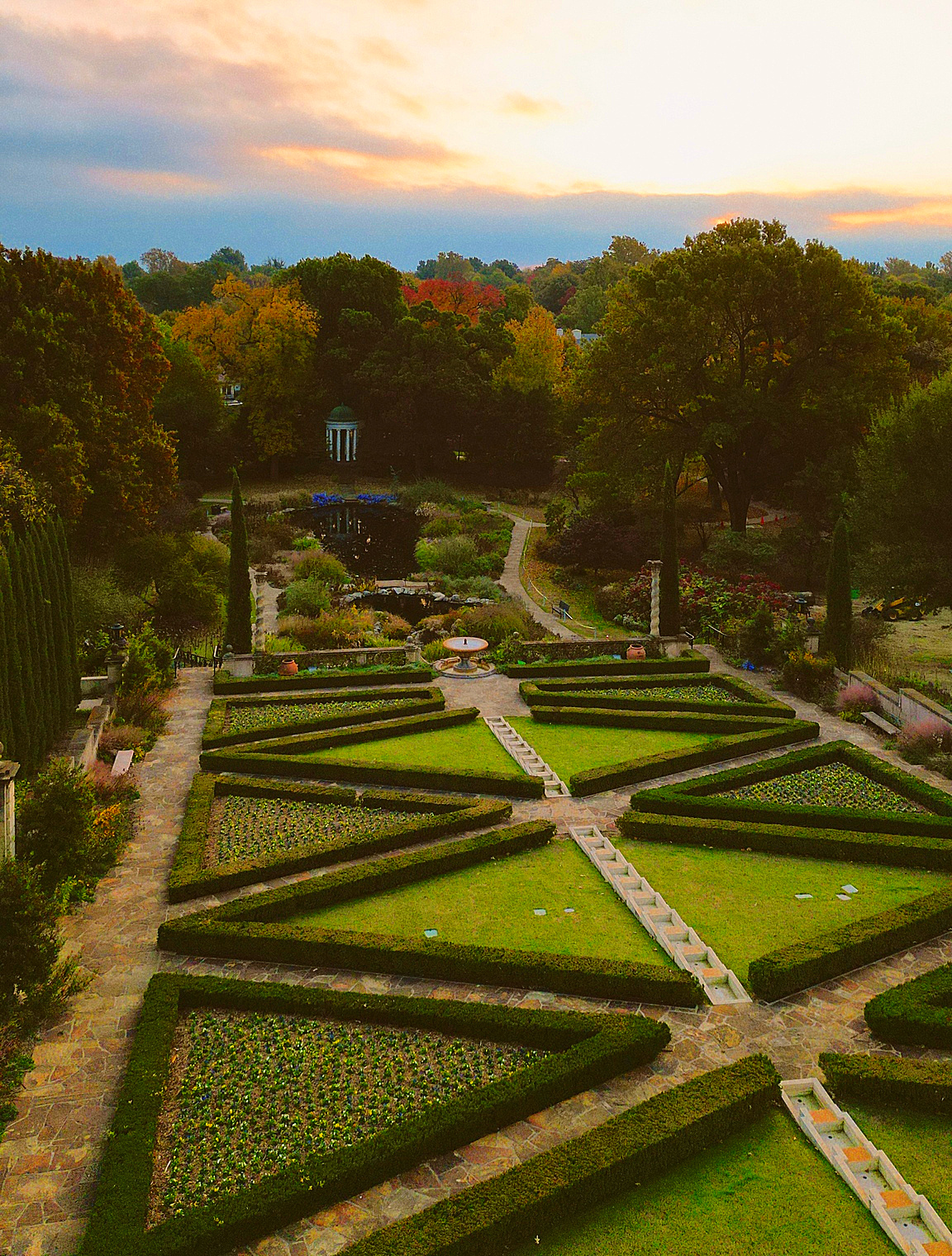 A garden with a circular path.