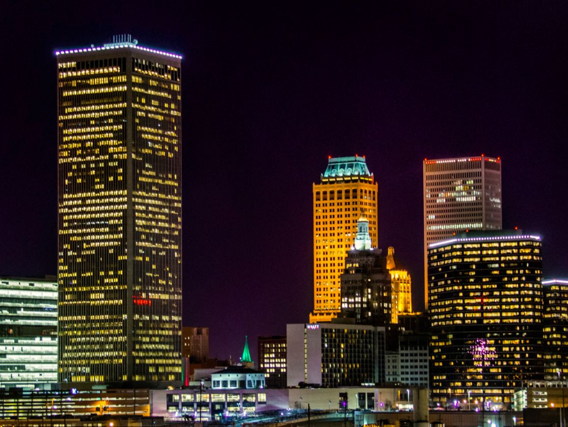 Oklahoma city skyline at night, things to do in Tulsa