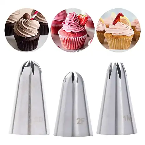 Piping Tips Set of 3, Star Pastry Decorating Tips Icing Piping Tips Set Frosting Icing Tips Cupcake Decorating Tip Set Kit Frosting Tip Nozzle 1M Open Star Piping Tip Closed Star Decorating Tip 2D, 2F