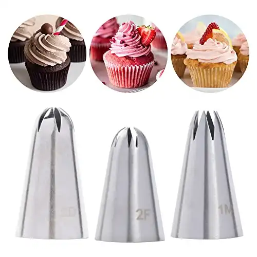 5 Pack Stainless Steel Seamless Piping Icing Tips #9FT 1C 1E 1M 4B, Large Star Piping Nozzle, Cake Decorating Tools for Baker