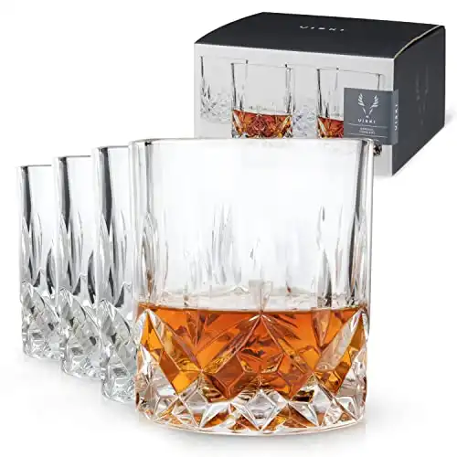 Viski Admiral Crystal Whiskey Tumblers Set of 4 - Premium Crystal Clear Glass, Classic Lowball Cocktail Glasses, Scotch Glass Gift Set, 9 oz