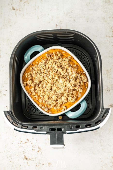 Sweet potato casserole in an air fryer.