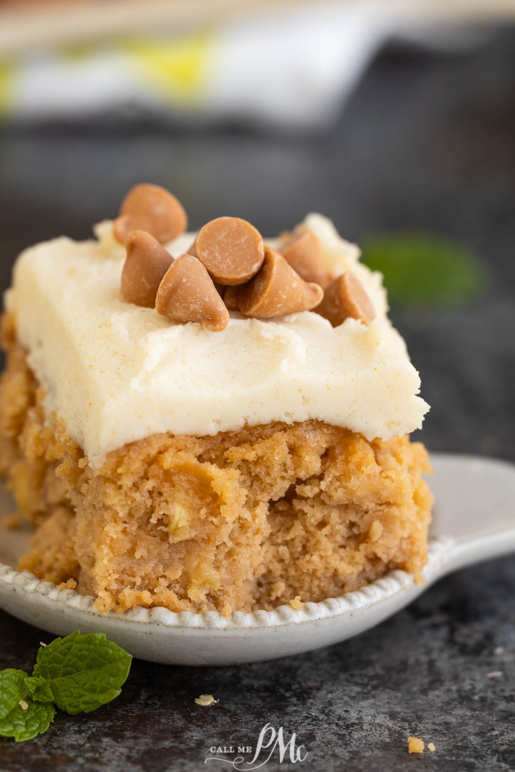 A slice of Butterbeer Apple Cake on a plate.