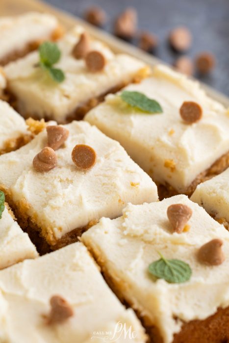 A tray of Butterbeer Apple Cake and mint leaves.