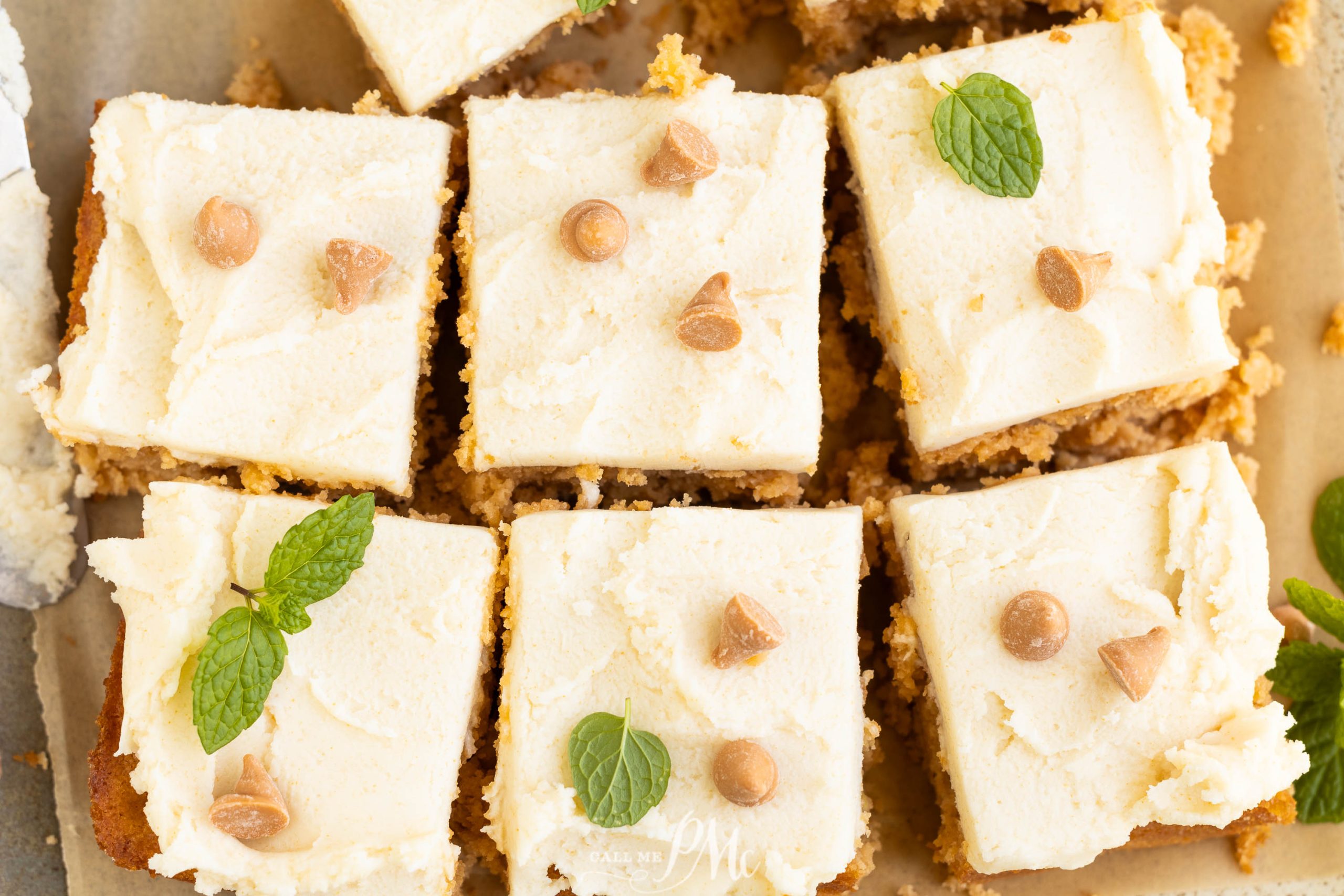 Peanut butter cookie bars on a baking sheet.