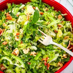 Brussels sprout salad with walnuts and lemon.