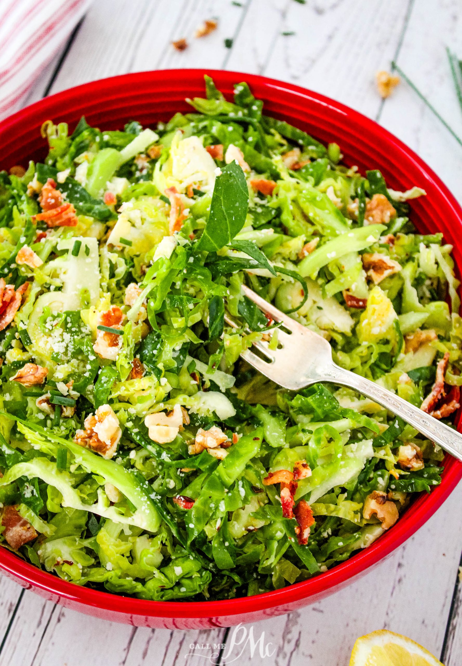 Brussels sprout salad with walnuts and lemon.