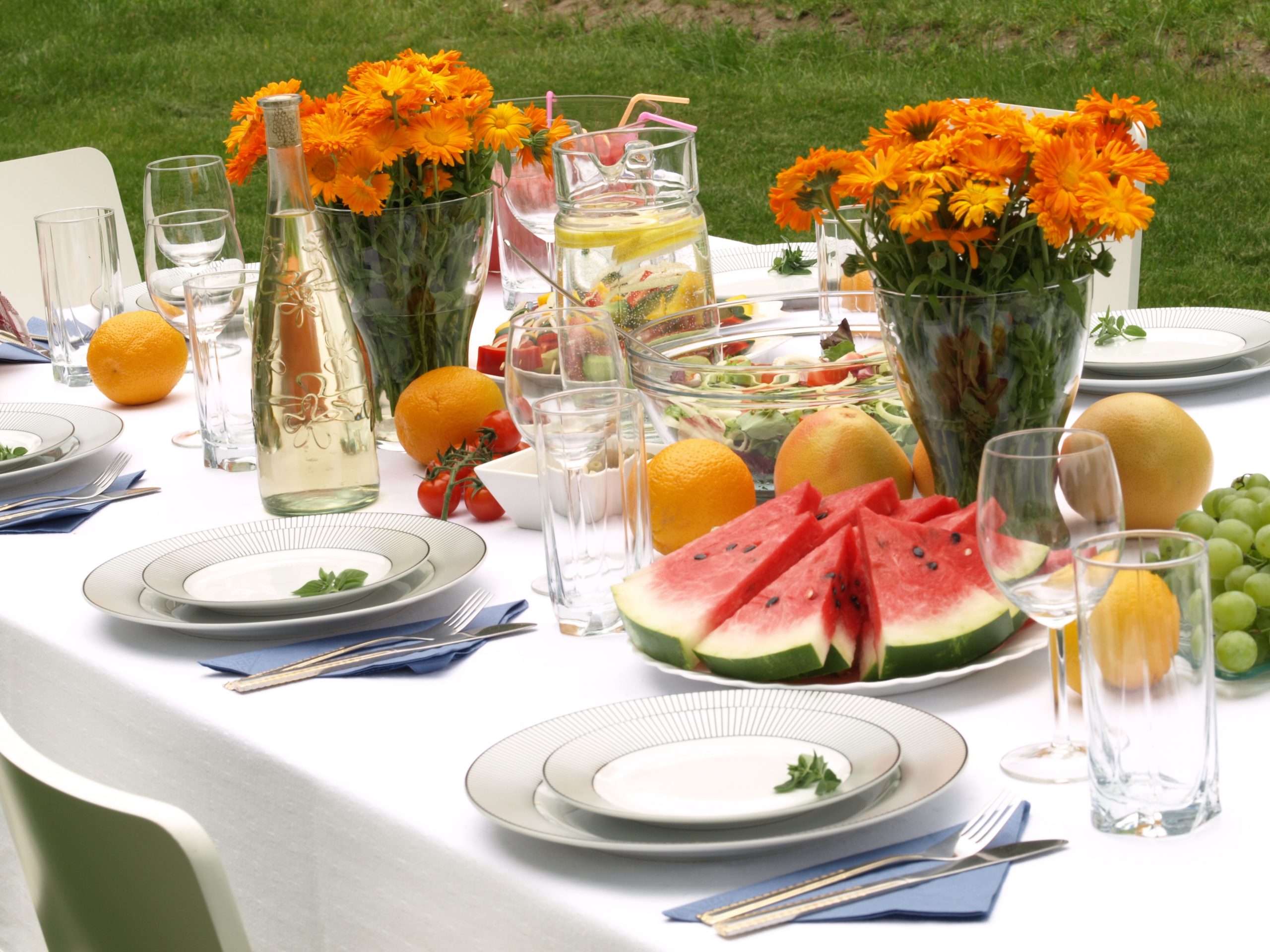 A white tablecloth on the table.