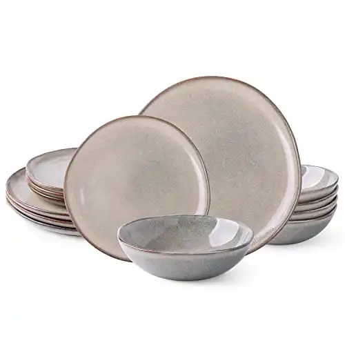 AmorArc Ceramic Dinnerware Sets,Handmade , Chip & Crack Resistant | Dishwasher & Microwave Safe,Service for 4 (12pc)