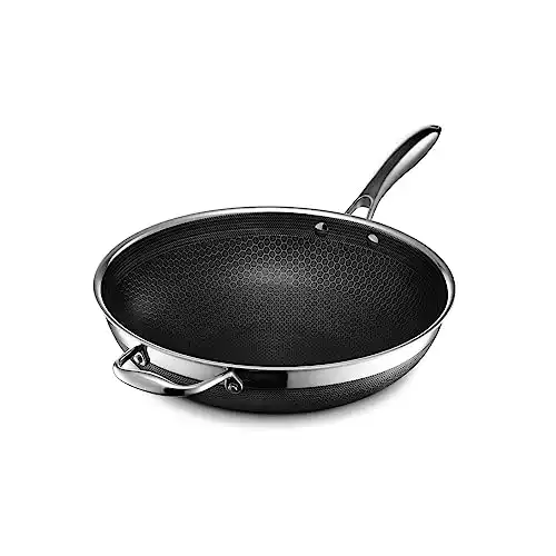 HexClad 12 Inch Hybrid Nonstick Wok, Dishwasher and Oven Friendly, Compatible with All Cooktops